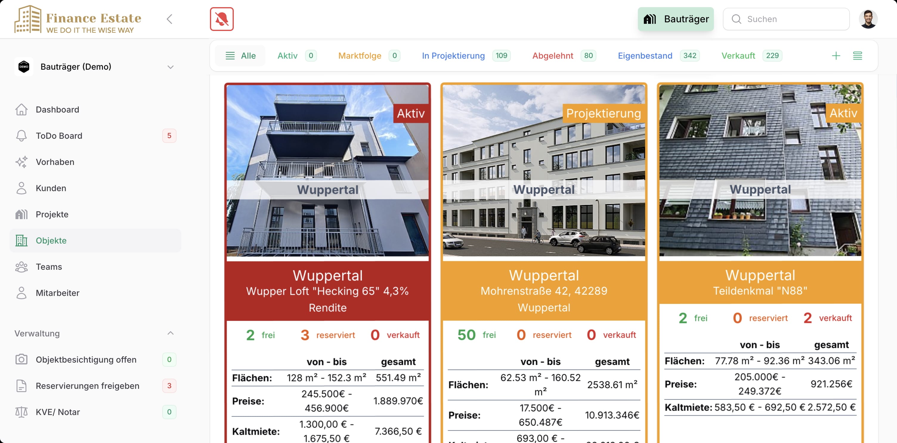 Kanban Board Finance Estate CRM