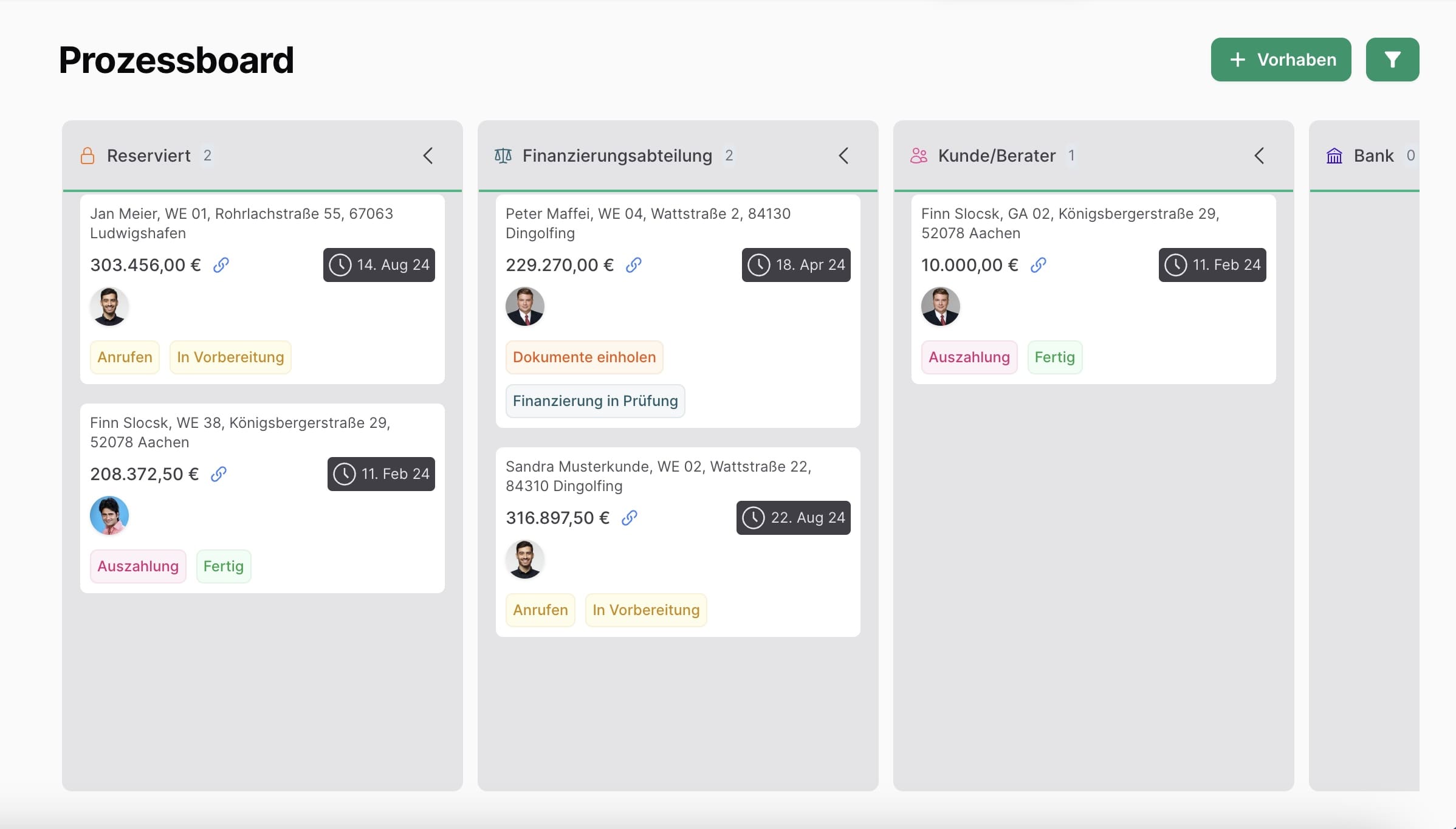 Kanban Board Finance Estate CRM