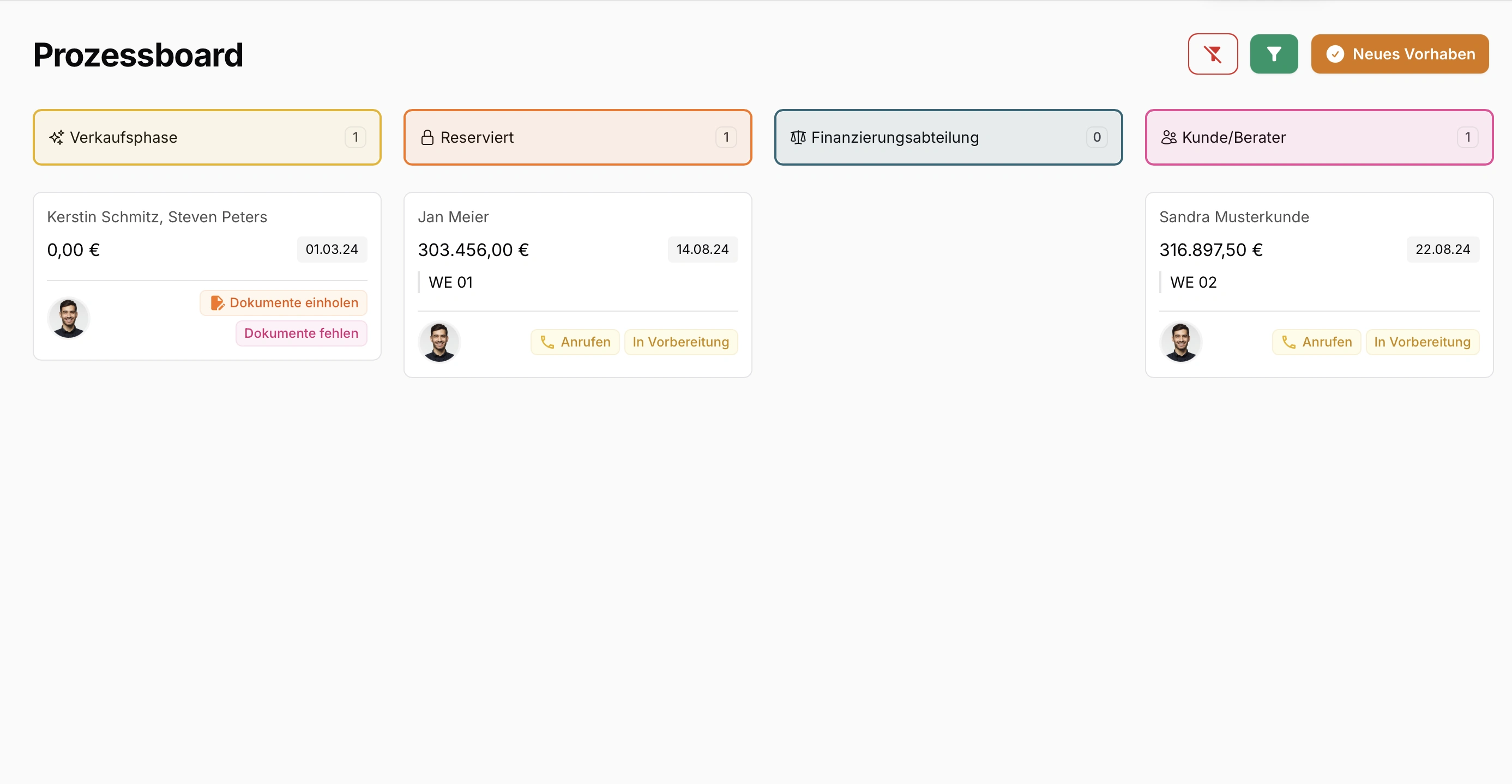 Kanban Board Finance Estate Plattform